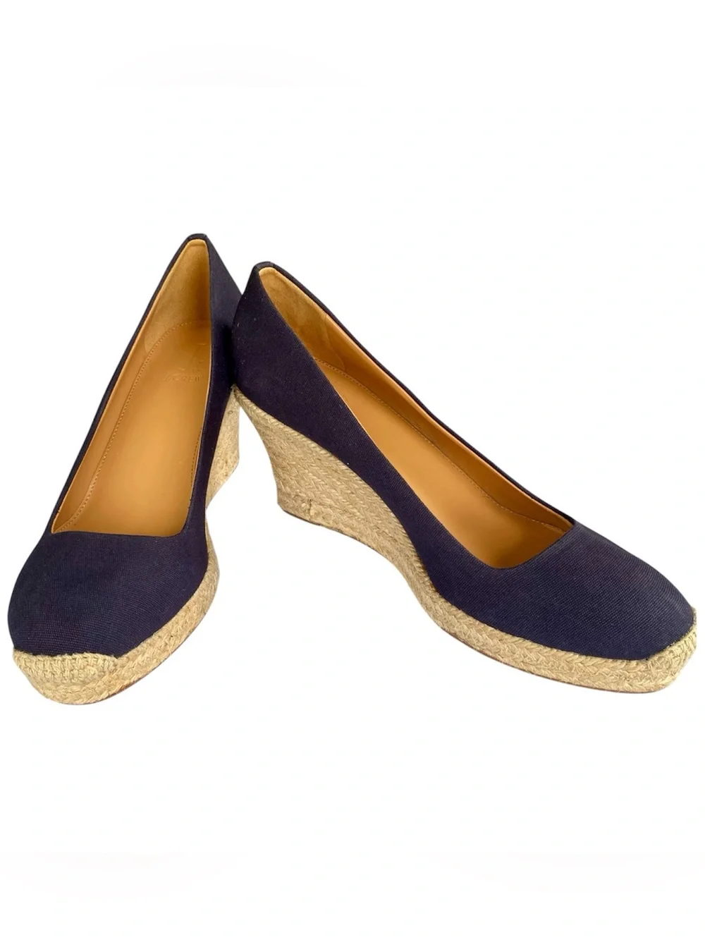 J. CREW Seville Canvas Espadrille Wedges Navy and Jute Women Size 9.5